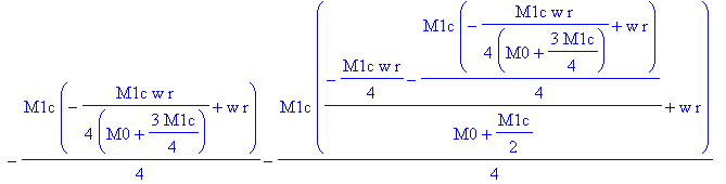 0, -1/4*M1c*w*r/(M0+3/4*M1c), (-1/4*M1c*w*r-1/4*M1c*(-1/4*M1c*w*r/(M0+3/4*M1c)+w*r))/(M0+1/2*M1c), (-1/4*M1c*w*r-1/4*M1c*(-1/4*M1c*w*r/(M0+3/4*M1c)+w*r)-1/4*M1c*((-1/4*M1c*w*r-1/4*M1c*(-1/4*M1c*w*r/(M0...