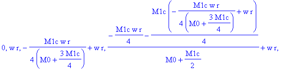 0, w*r, -1/4*M1c*w*r/(M0+3/4*M1c)+w*r, (-1/4*M1c*w*r-1/4*M1c*(-1/4*M1c*w*r/(M0+3/4*M1c)+w*r))/(M0+1/2*M1c)+w*r, (-1/4*M1c*w*r-1/4*M1c*(-1/4*M1c*w*r/(M0+3/4*M1c)+w*r)-1/4*M1c*((-1/4*M1c*w*r-1/4*M1c*(-1/...